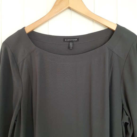 Eileen Fisher Color Block Long Sleeve Tencel Shift Dress Black Gray Size M - Picture 4 of 14